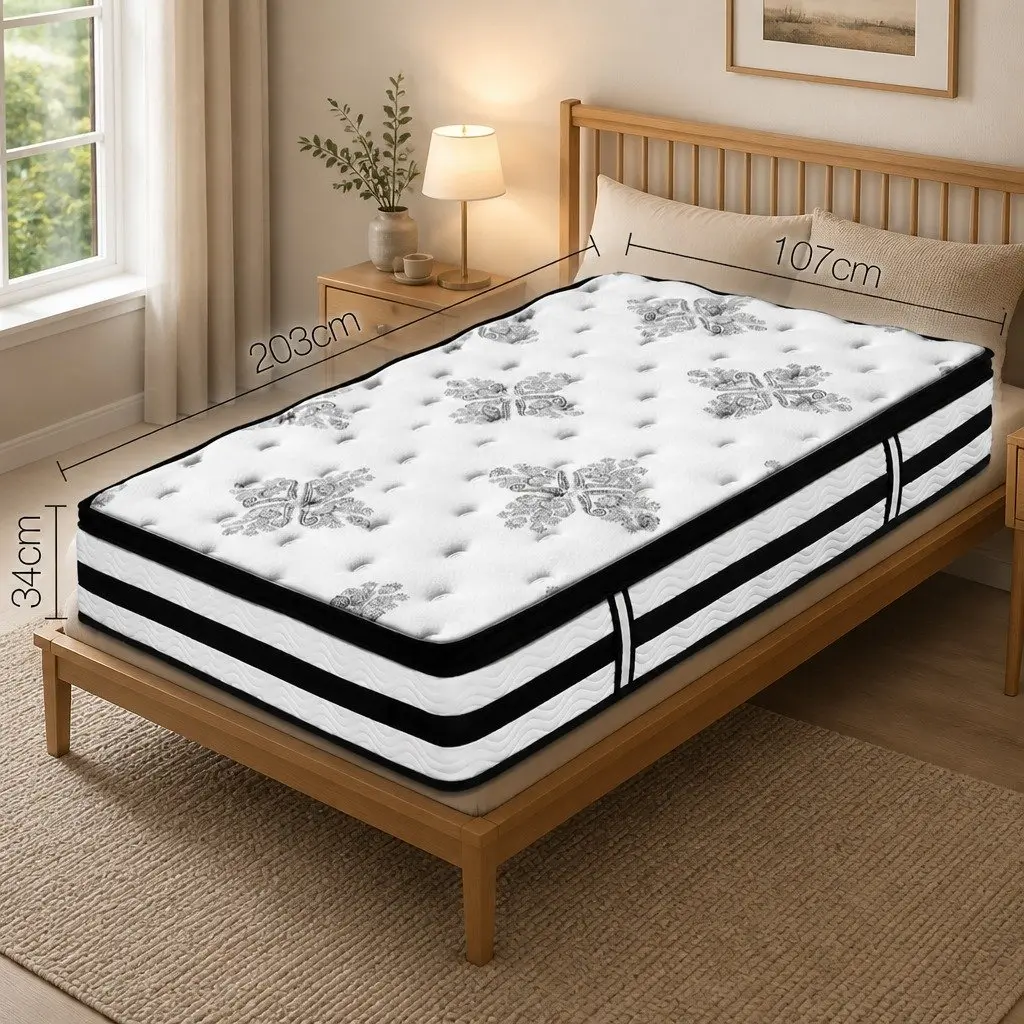 Euro Top King Single Mattress Medium Firm Support 34cm White Pocket Spring