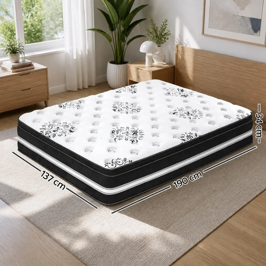 Double Mattress Medium Firm Support 34cm Cool Gel Memory Foam White Grey