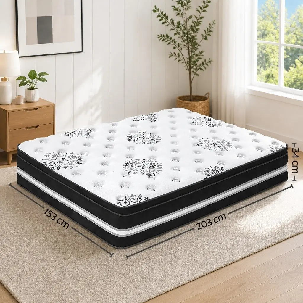 Queen Mattress Medium Firm 34cm Euro Top Cool Gel Memory Foam White