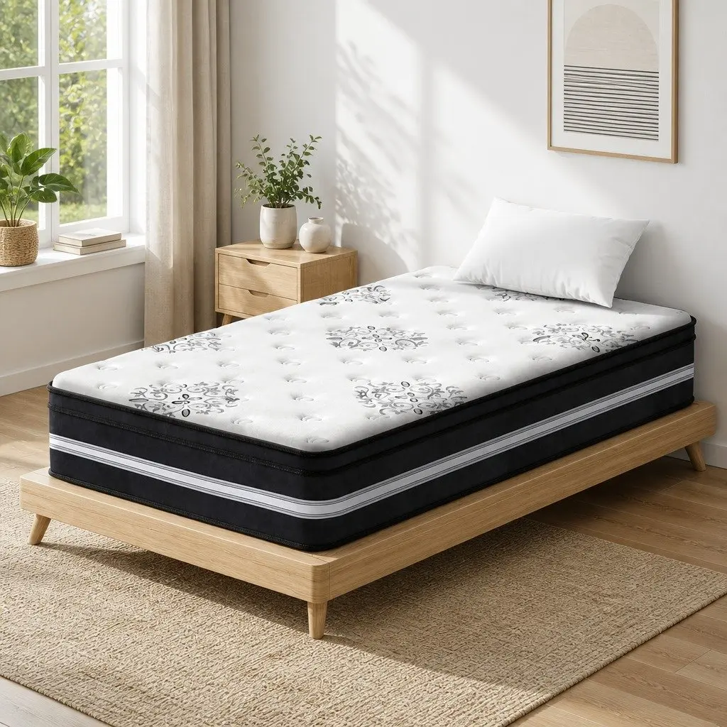 Single Mattress Medium Firm Support 34cm Euro Top Cool Gel Memory Foam White