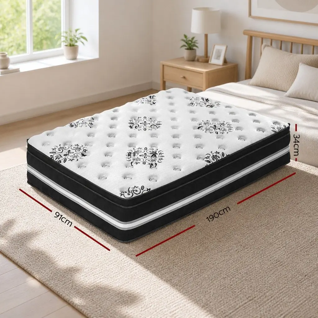Single Mattress Medium Firm Support 34cm Euro Top Cool Gel Memory Foam White
