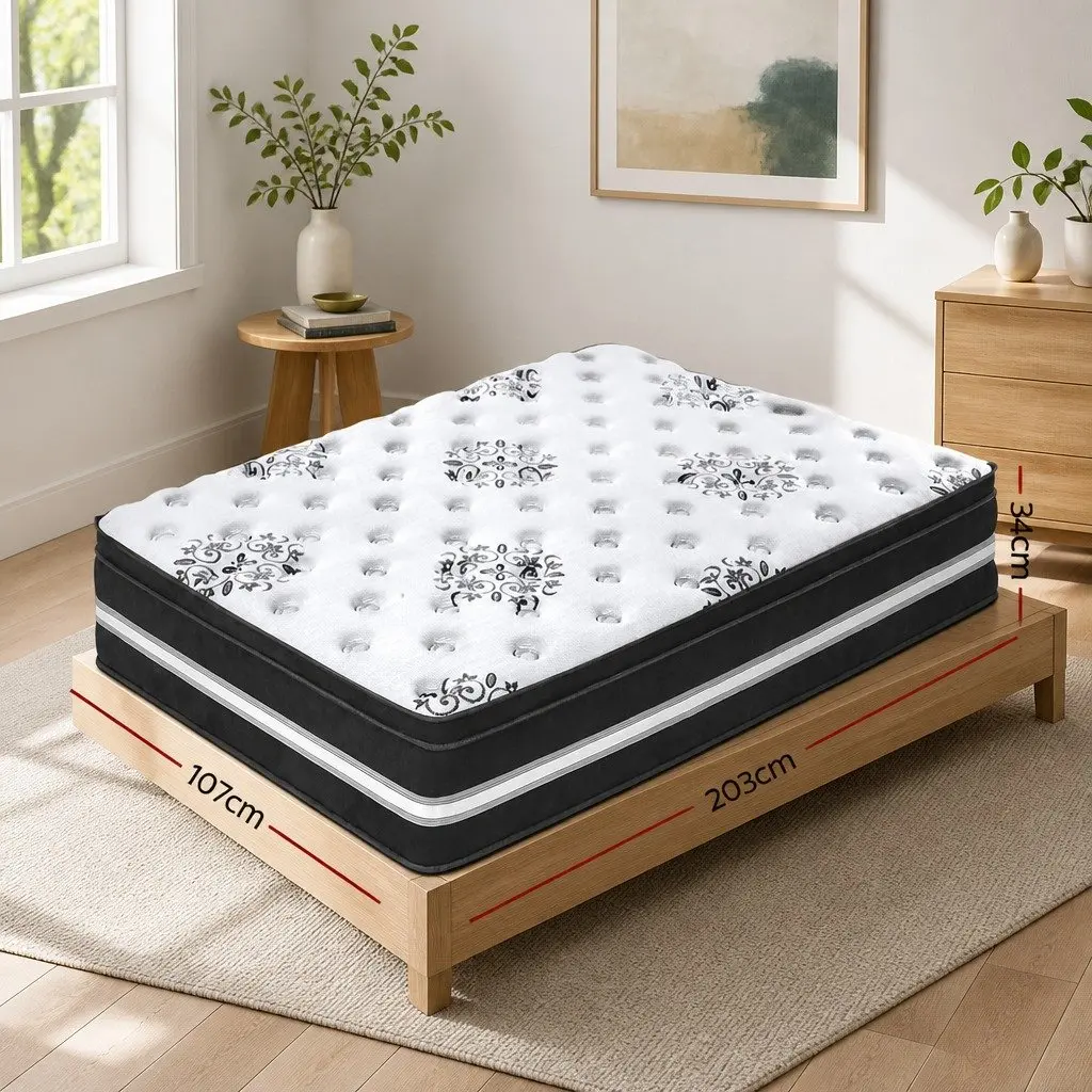 King Single Mattress Medium Firm Support 34cm Euro Top Cool Gel Memory Foam White