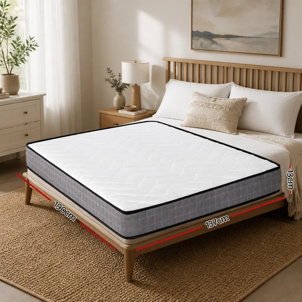 Double Mattress 13cm Bonnell Spring Medium Firm Tight Top Black White