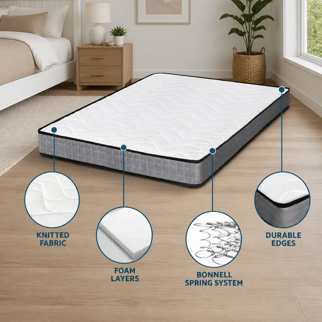 King Single Mattress Medium Firm 13cm Bonnell Spring Quilted Black White