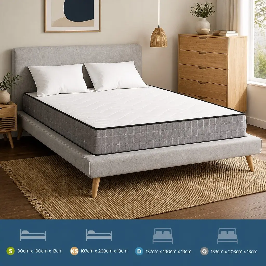 King Single Mattress Medium Firm 13cm Bonnell Spring Quilted Black White
