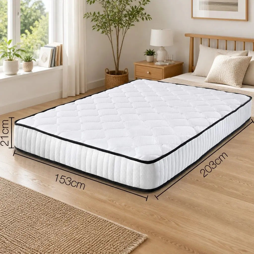 Queen Mattress 21cm Tight Top Pocket Spring Medium Firmness White Bedding
