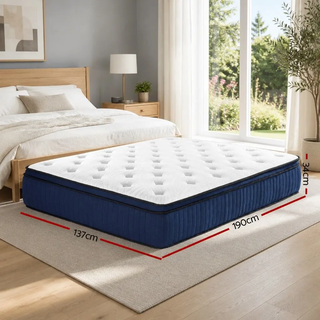 Double Mattress 34cm Cool Gel Memory Foam 7 Zone Pocket Springs Medium Firm