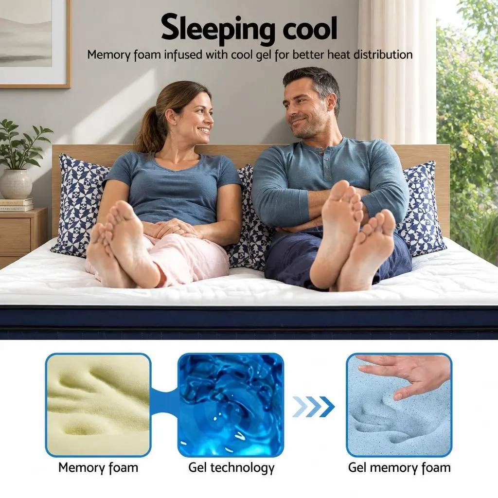 Double Mattress 34cm Cool Gel Memory Foam 7 Zone Pocket Springs Medium Firm