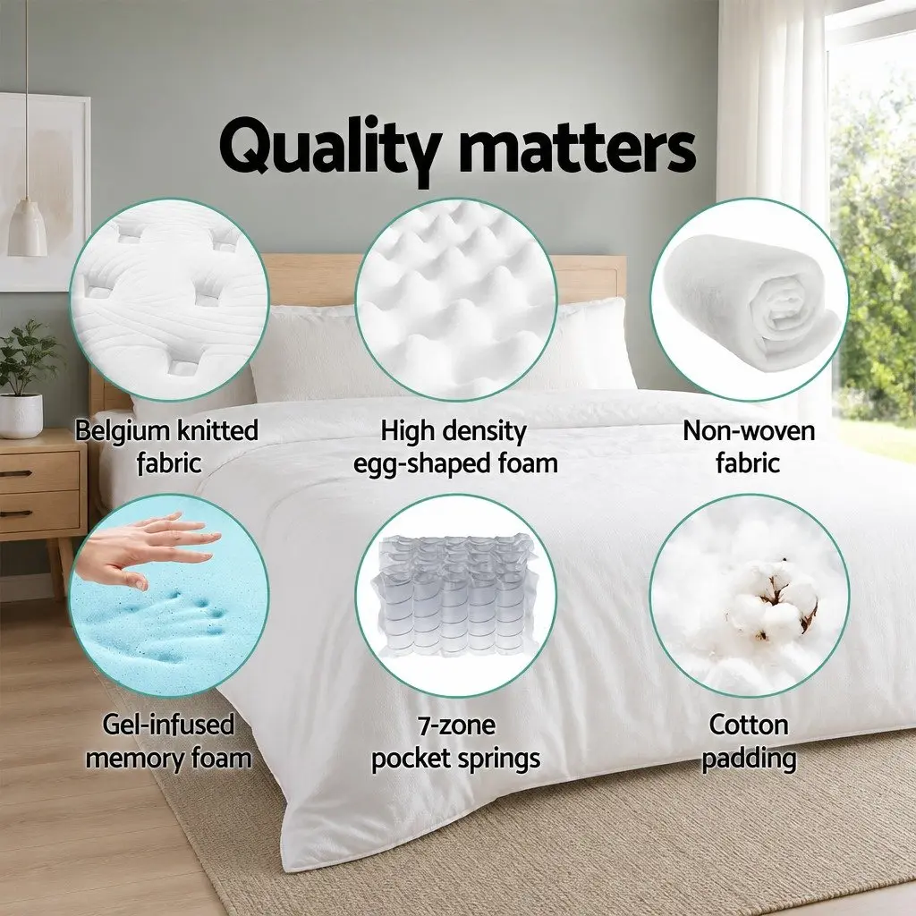 Double Mattress 34cm Cool Gel Memory Foam 7 Zone Pocket Springs Medium Firm