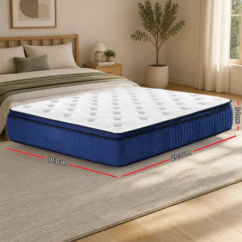 King Size Mattress Cool Gel Memory Foam 34cm 7 Zone Pocket Spring White
