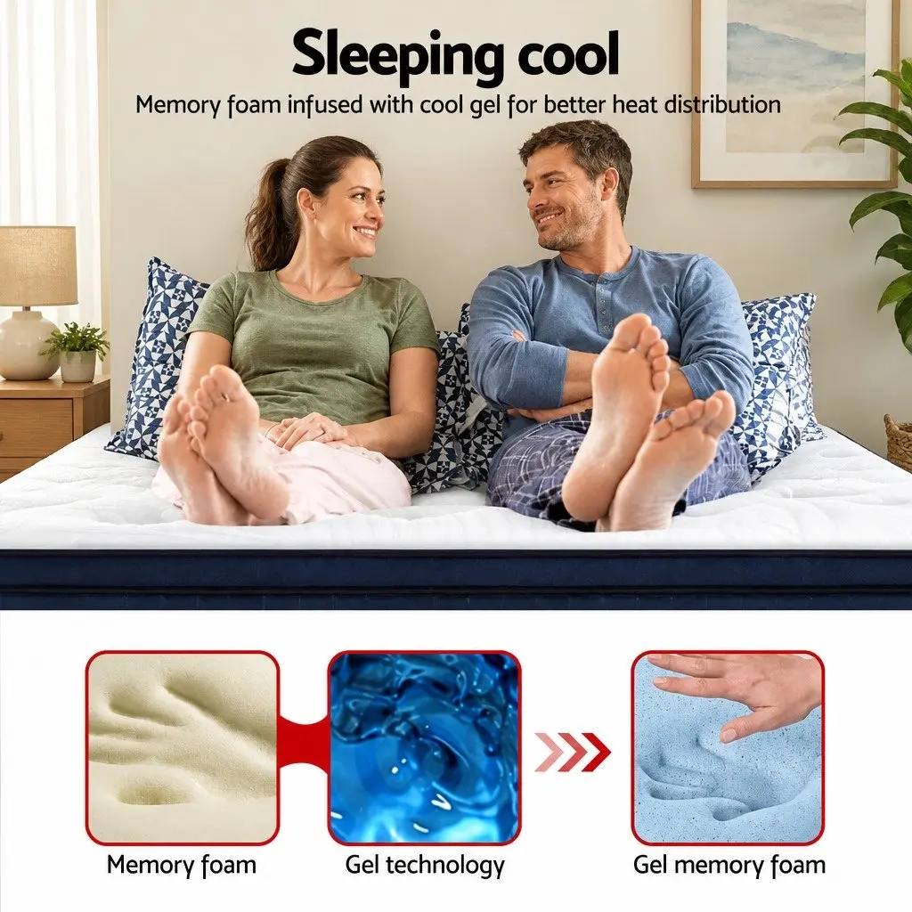 King Size Mattress Cool Gel Memory Foam 34cm 7 Zone Pocket Spring White