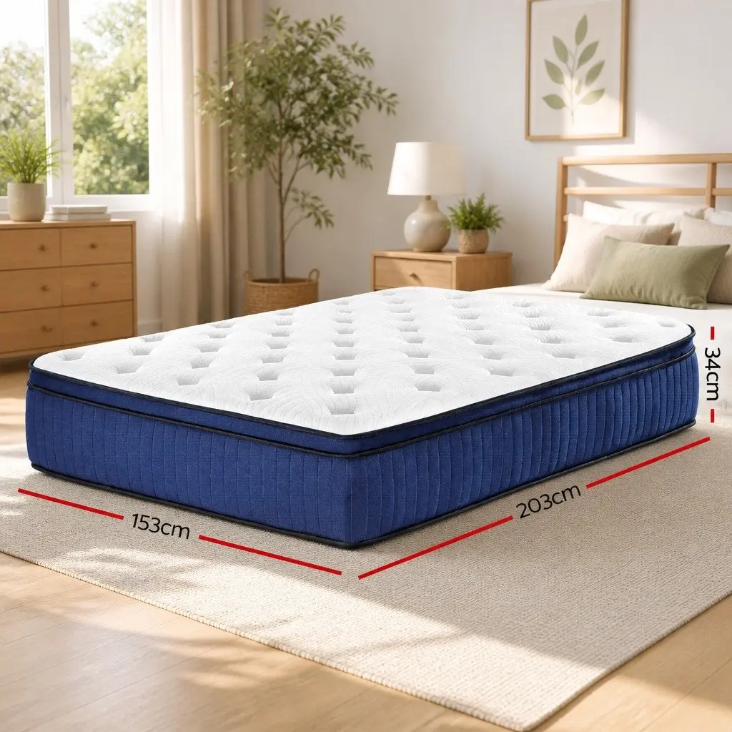 Queen Mattress Cool Gel Memory Foam 34cm 7 Zone Pocket Spring Euro Top White