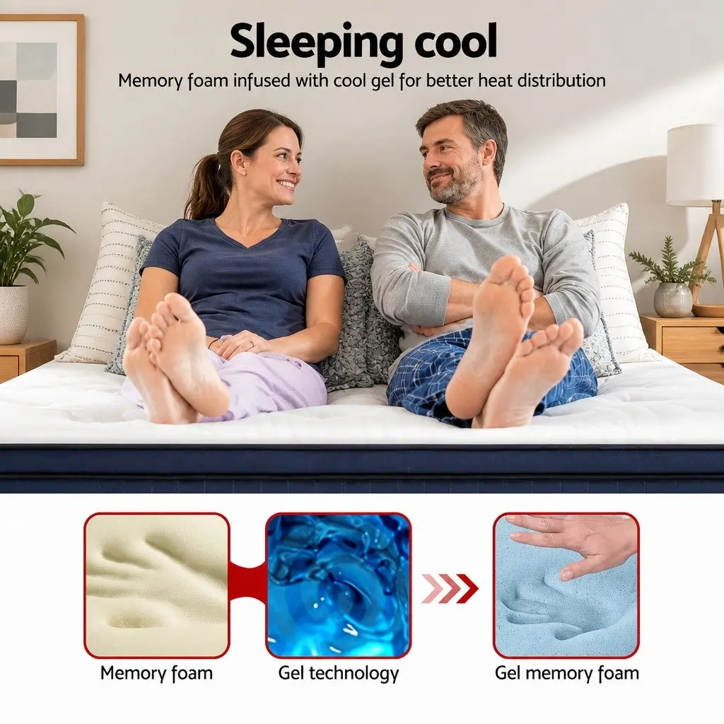 Queen Mattress Cool Gel Memory Foam 34cm 7 Zone Pocket Spring Euro Top White