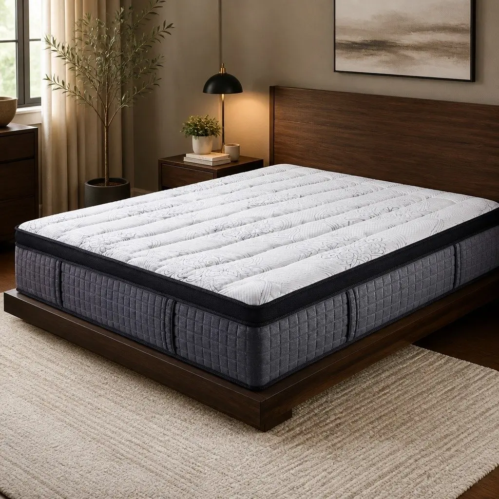 King Size Mattress Medium Firm 34cm 9 Zone Pocket Spring Euro Top White Black Grey