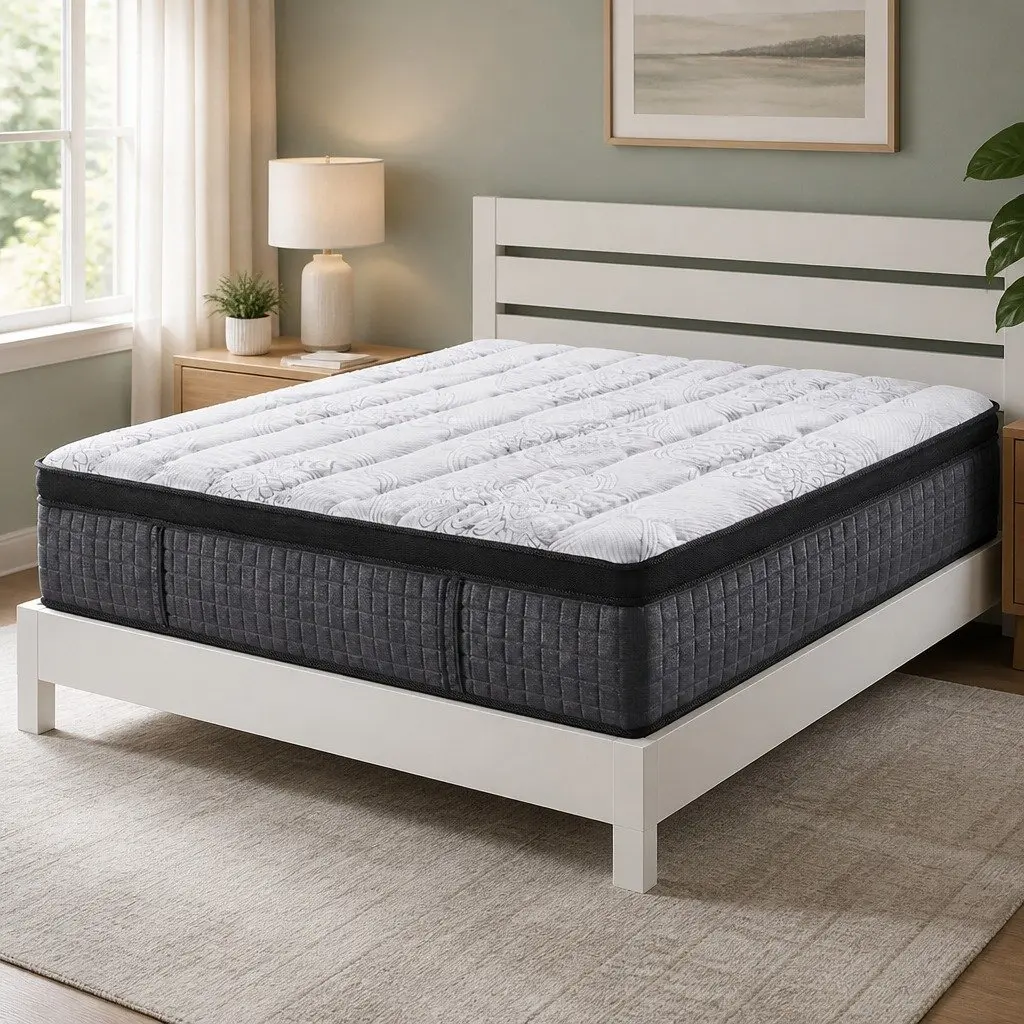 Single Mattress 34cm Euro Top 9 Zone Pocket Spring Medium Firm Latex Foam White Black Grey