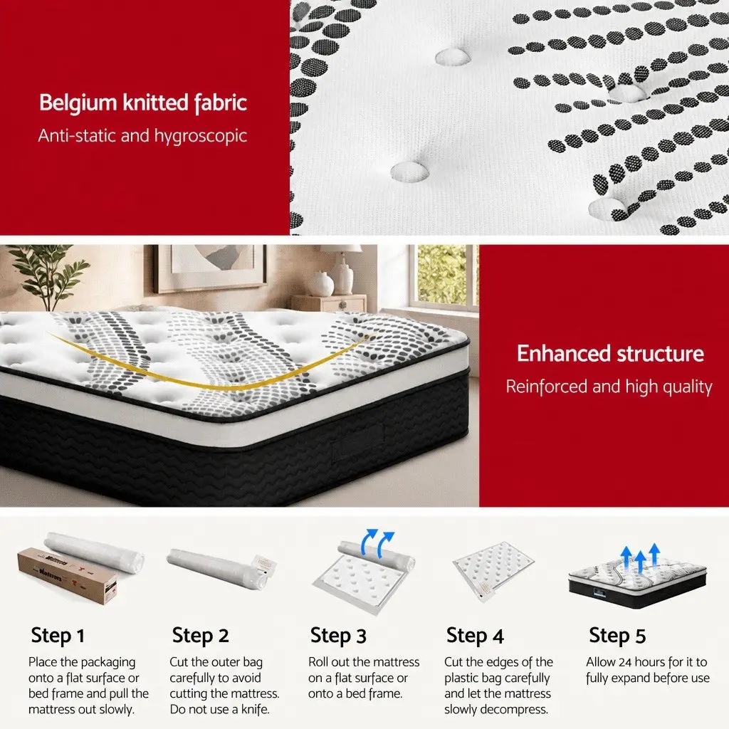 Euro Top Mattress Super King Size 32cm Thick Medium Firm Plush Pocket Spring