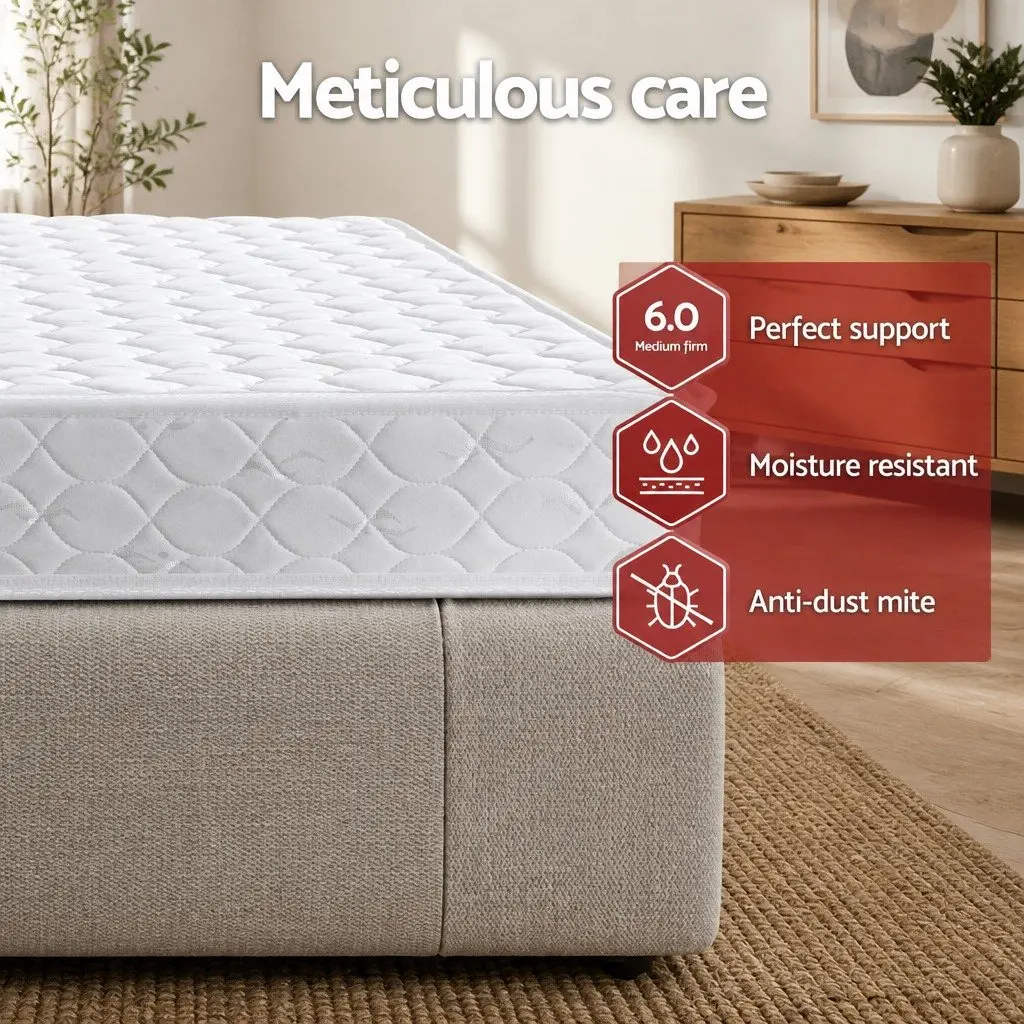 King Single Mattress 13cm Medium Firm Bonnell Spring Tight Top White Bed