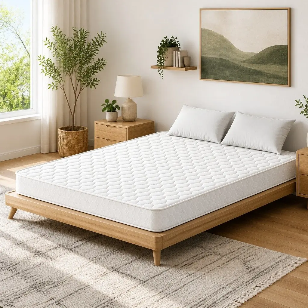 Queen Mattress 13cm Medium Firm Bonnell Spring Tight Top Quilted White Bed