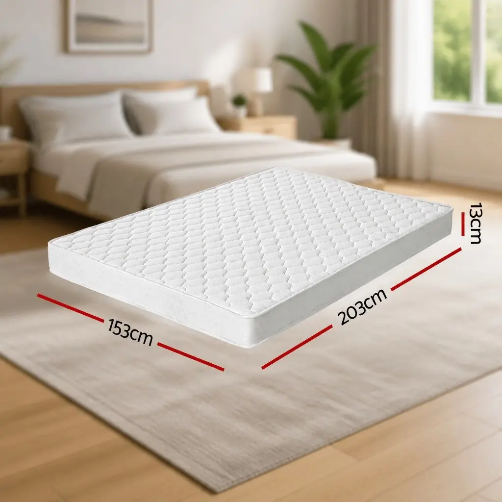 Queen Mattress 13cm Medium Firm Bonnell Spring Tight Top Quilted White Bed