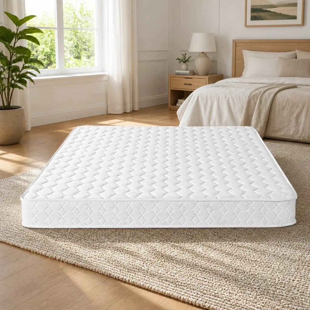 Queen Mattress 13cm Medium Firm Bonnell Spring Tight Top Quilted White Bed