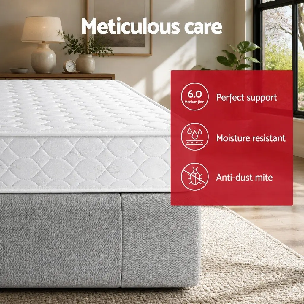 Queen Mattress 13cm Medium Firm Bonnell Spring Tight Top Quilted White Bed