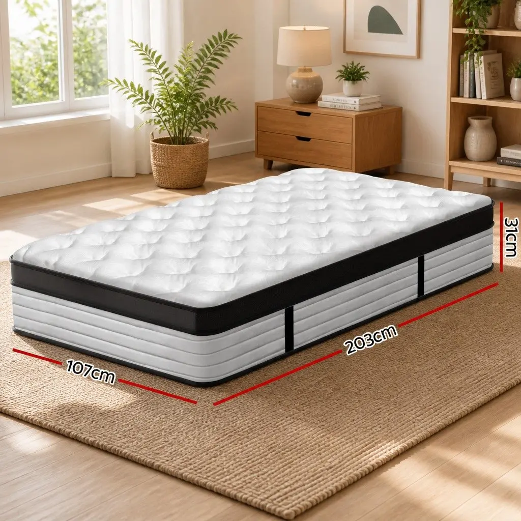 Single Mattress Medium Firm 31cm Pocket Spring Plush Euro Top White