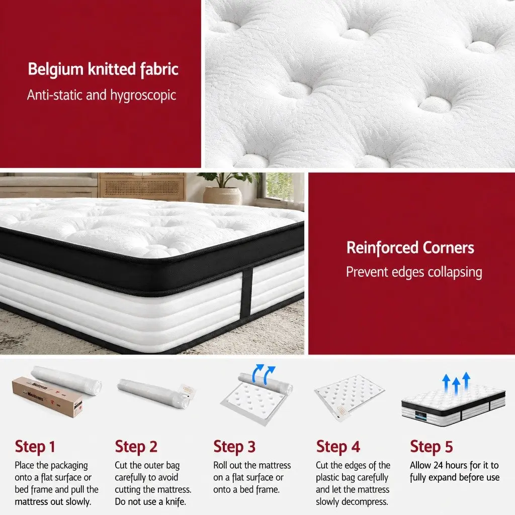 Single Mattress Medium Firm 31cm Pocket Spring Plush Euro Top White
