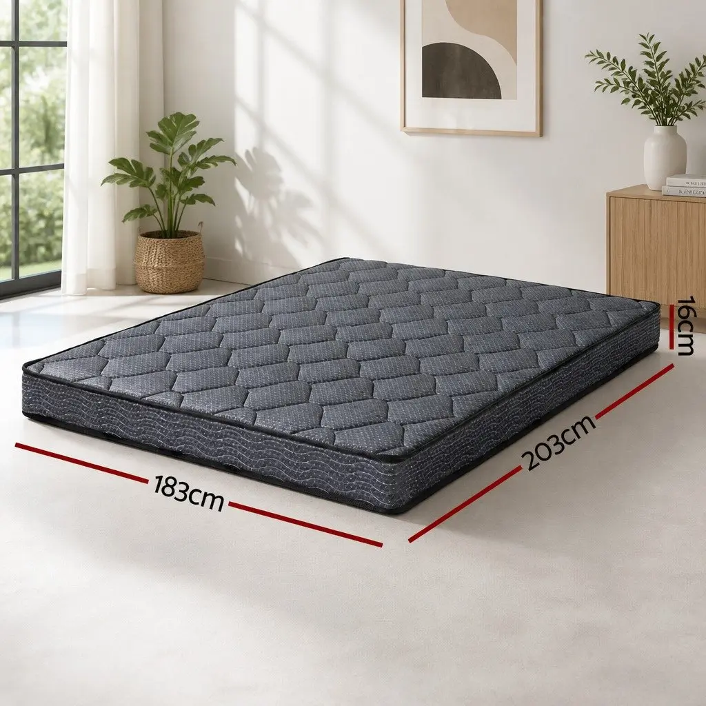 King Size Mattress 16cm Bonnell Spring Tight Top Medium Firm Grey Serena