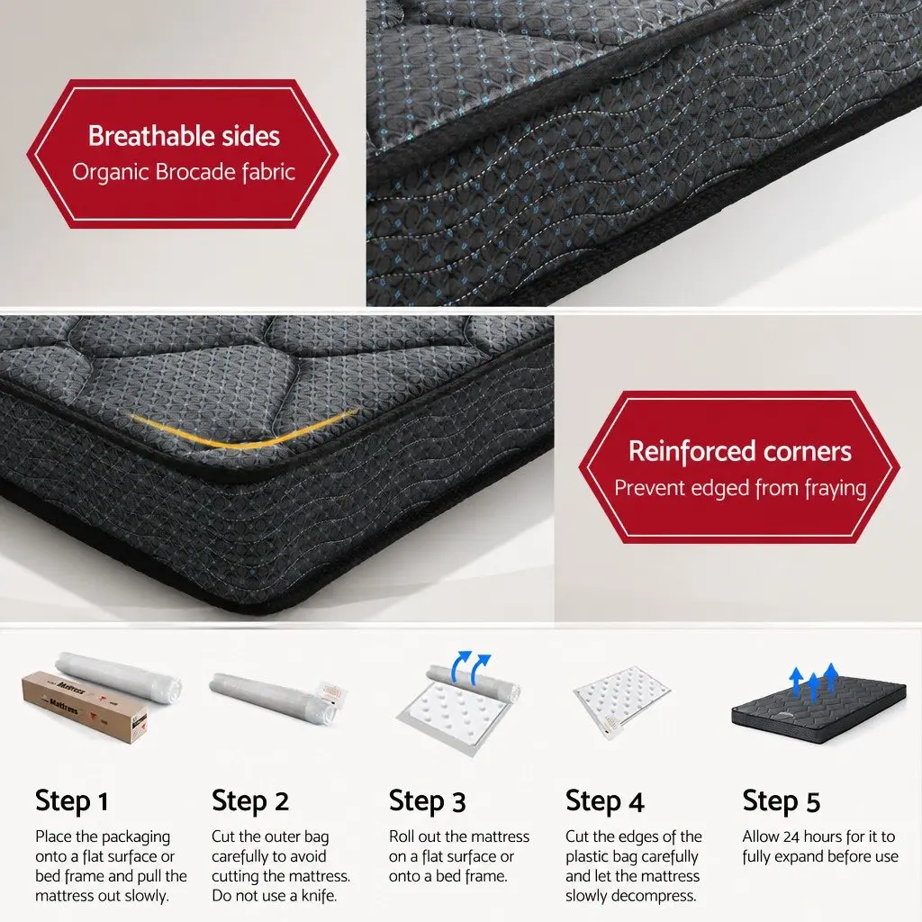King Single Mattress Medium Firm 16cm Bonnell Spring Grey Tight Top