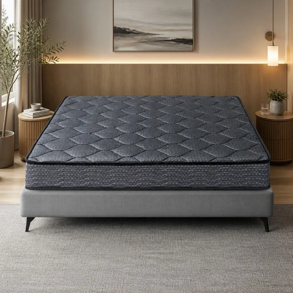 Queen Mattress Medium-Firm Support 16cm Grey Bonnell Spring Tight Top