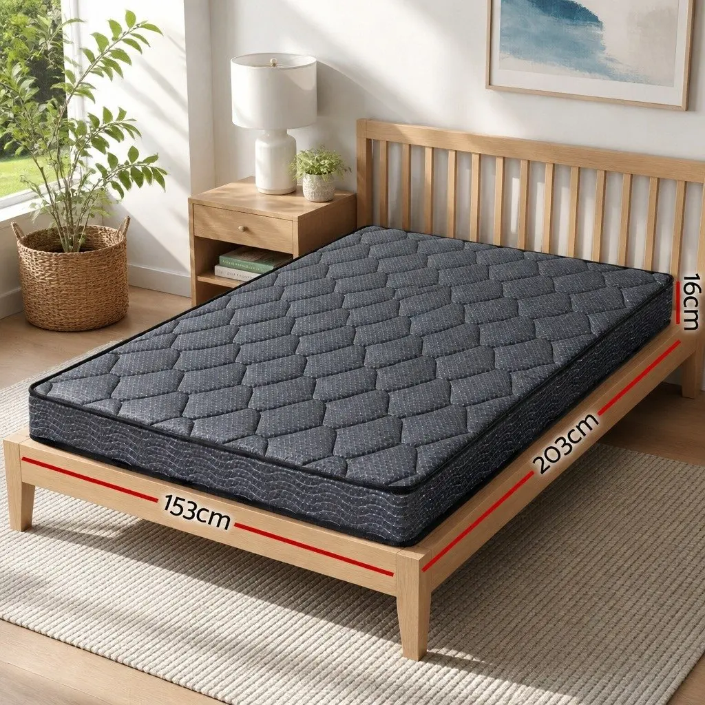 Queen Mattress Medium-Firm Support 16cm Grey Bonnell Spring Tight Top
