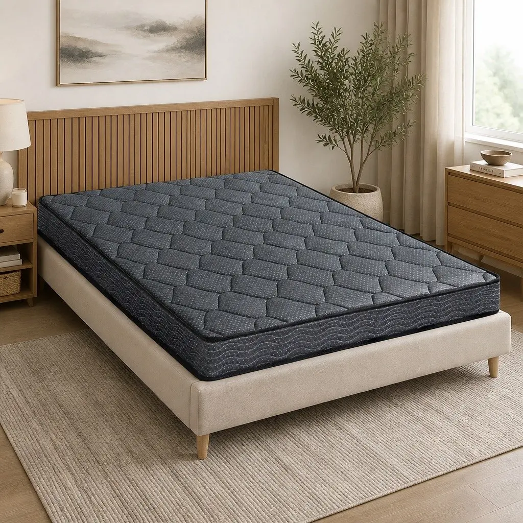 Queen Mattress Medium-Firm Support 16cm Grey Bonnell Spring Tight Top