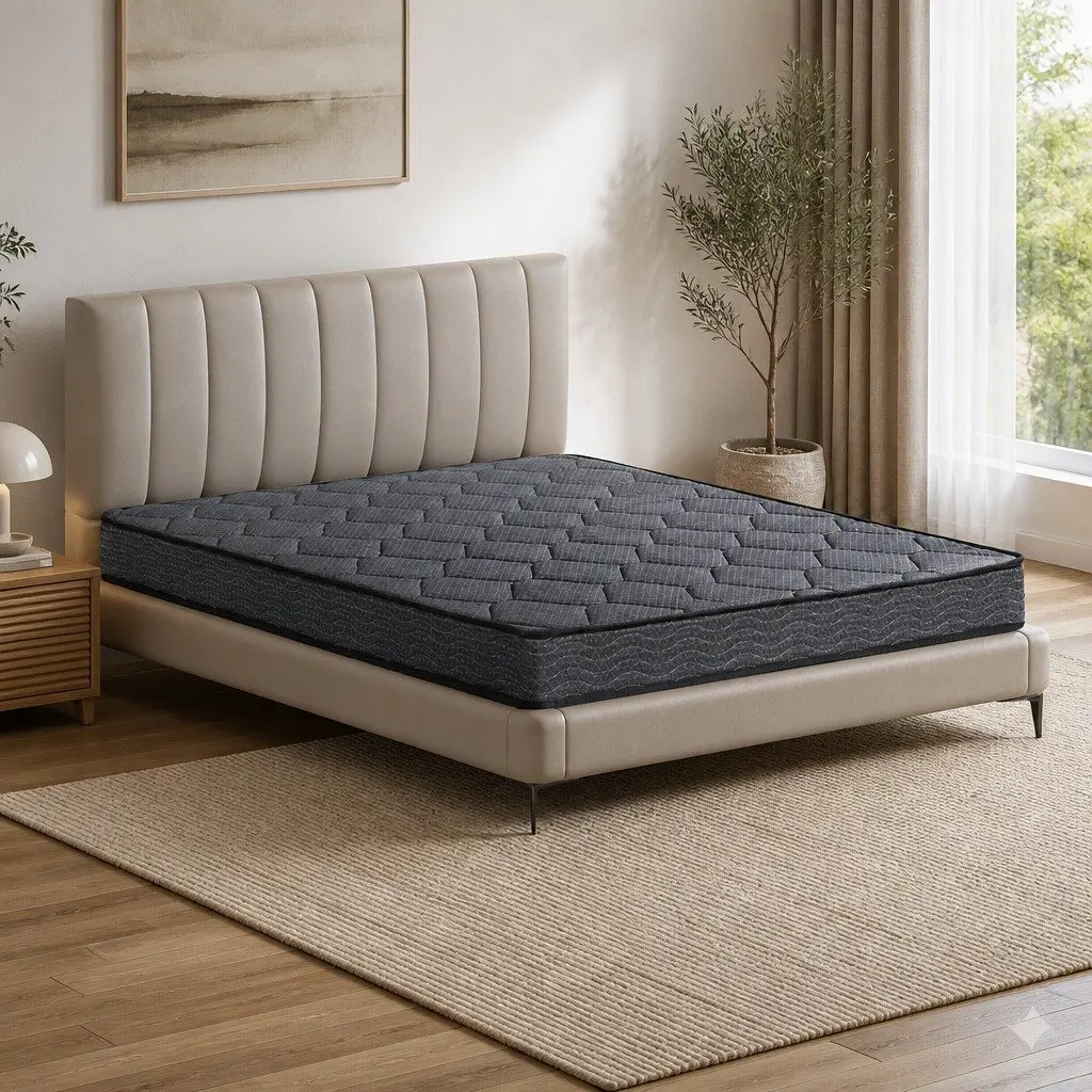 Queen Mattress Medium-Firm Support 16cm Grey Bonnell Spring Tight Top