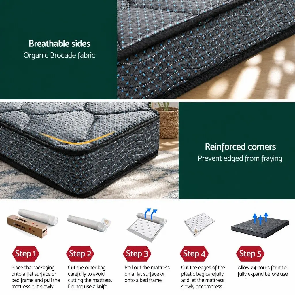 Queen Mattress Medium-Firm Support 16cm Grey Bonnell Spring Tight Top