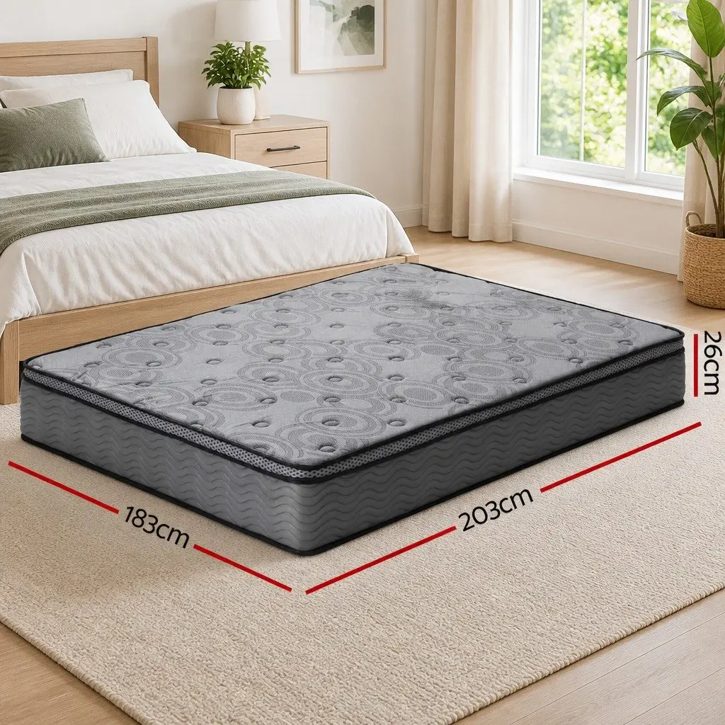 King Size Mattress Medium Firm 26cm Euro Top Pocket Spring Memory Foam Grey