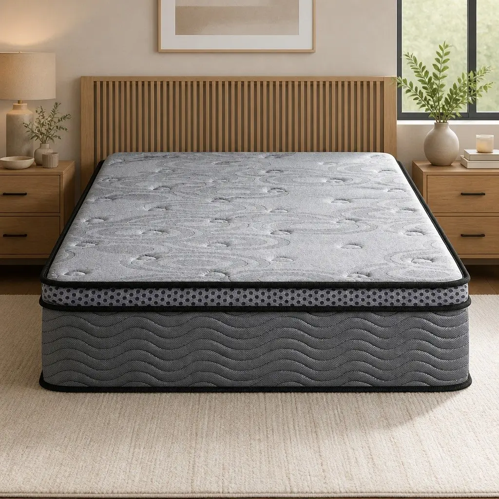 King Single Mattress Euro Top Medium Firm 26cm Pocket Spring Memory Foam Grey