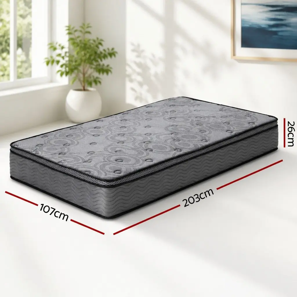 King Single Mattress Euro Top Medium Firm 26cm Pocket Spring Memory Foam Grey
