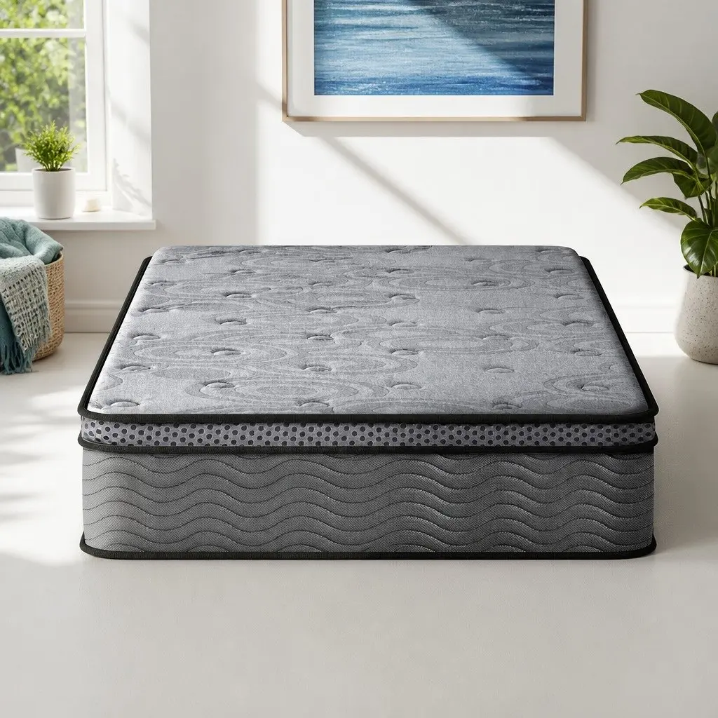 Single Mattress 26cm Thick Euro Top Medium Firm Pocket Spring Memory Foam Grey