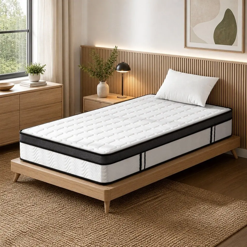 Medium Firm King Single Mattress 25cm White Cool Gel Foam Bonnell Spring Support