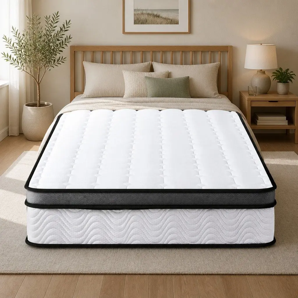 Medium Firm King Single Mattress 25cm White Cool Gel Foam Bonnell Spring Support