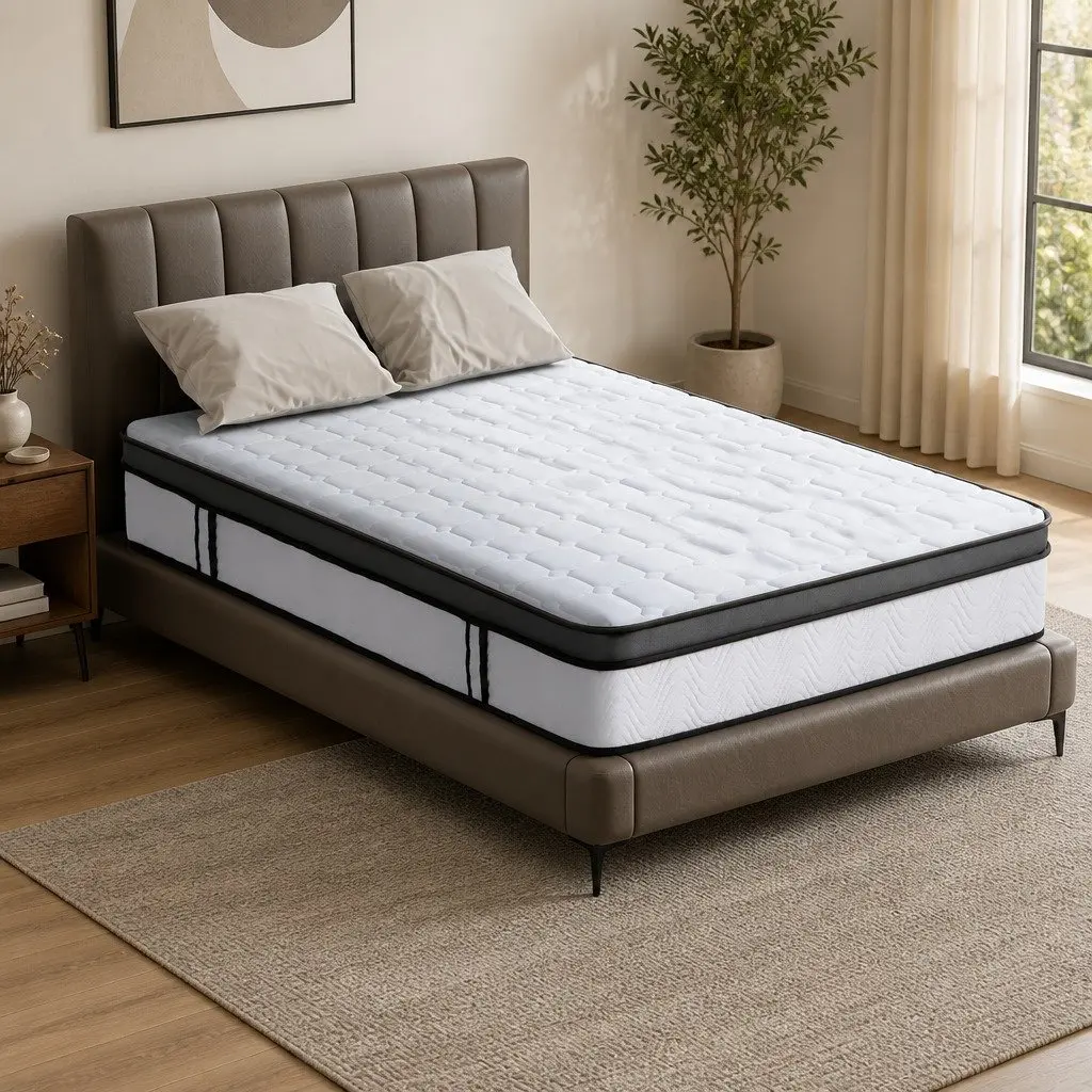 Medium Firm King Single Mattress 25cm White Cool Gel Foam Bonnell Spring Support