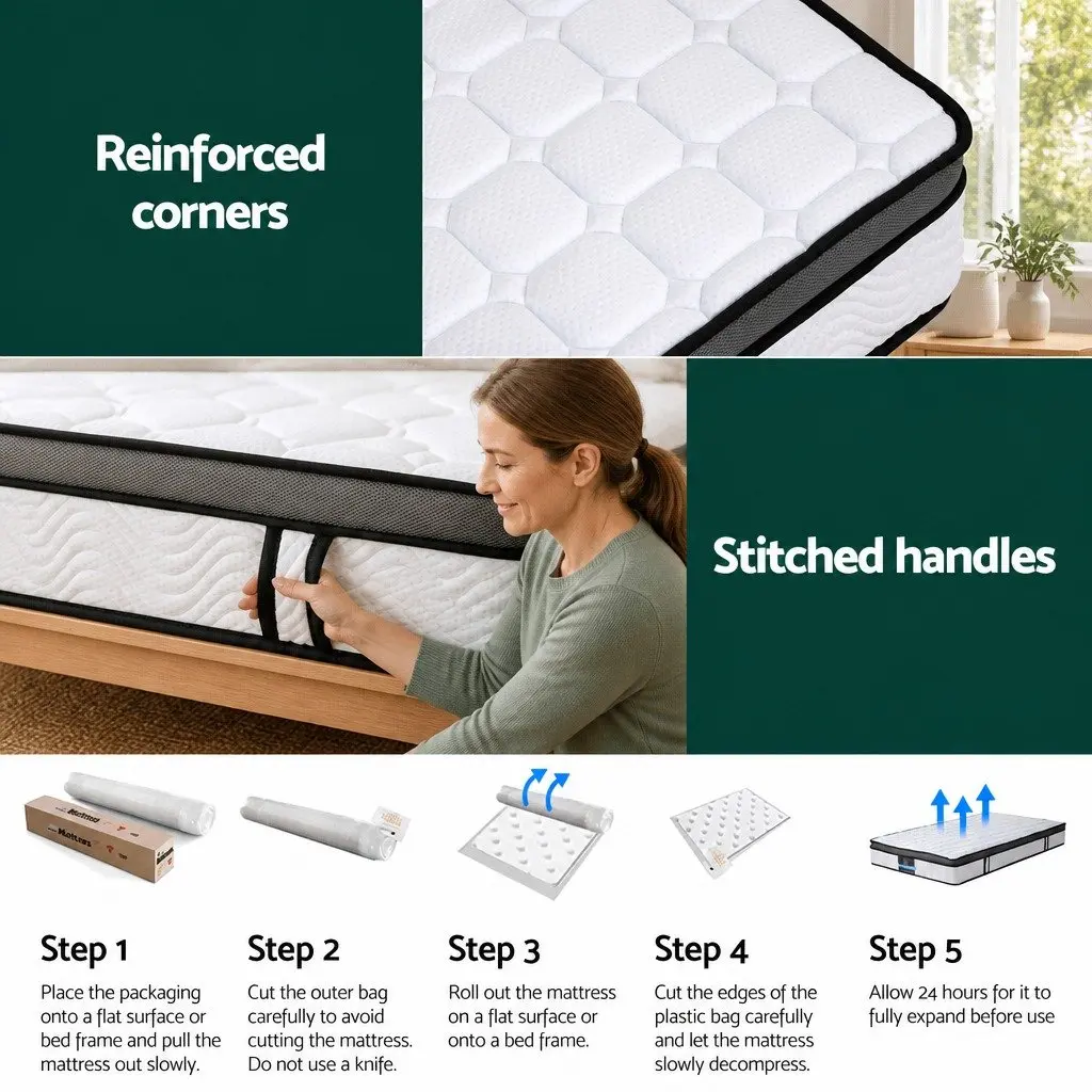 Medium Firm King Single Mattress 25cm White Cool Gel Foam Bonnell Spring Support