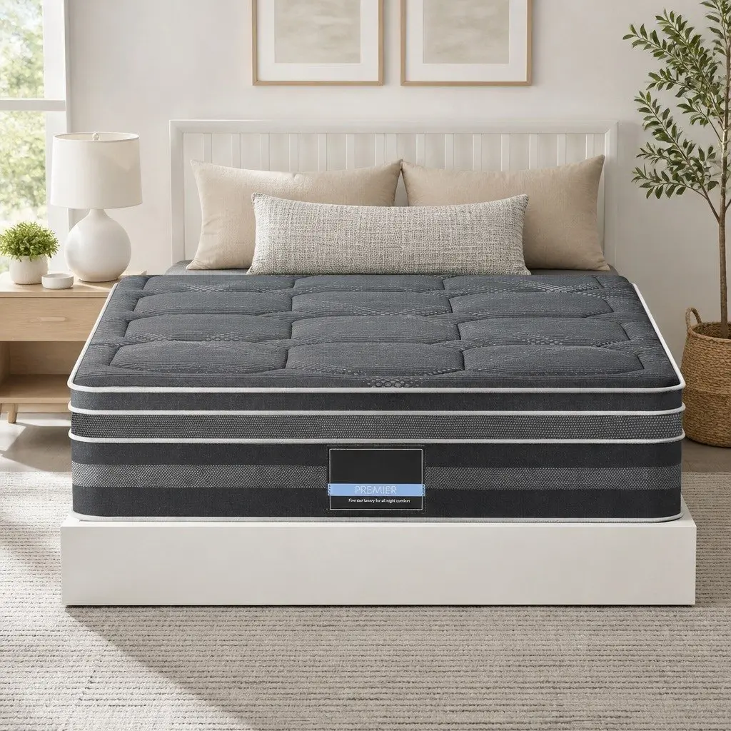 Double Mattress Medium Firm 35cm Hybrid Pocket Spring Euro Top Dark Grey