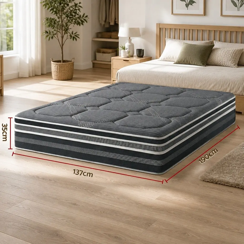 Double Mattress Medium Firm 35cm Hybrid Pocket Spring Euro Top Dark Grey