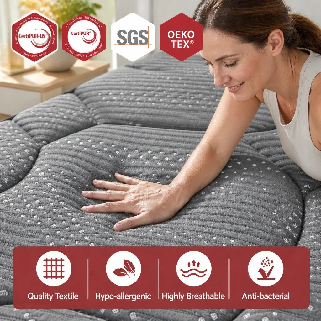 Double Mattress Medium Firm 35cm Hybrid Pocket Spring Euro Top Dark Grey