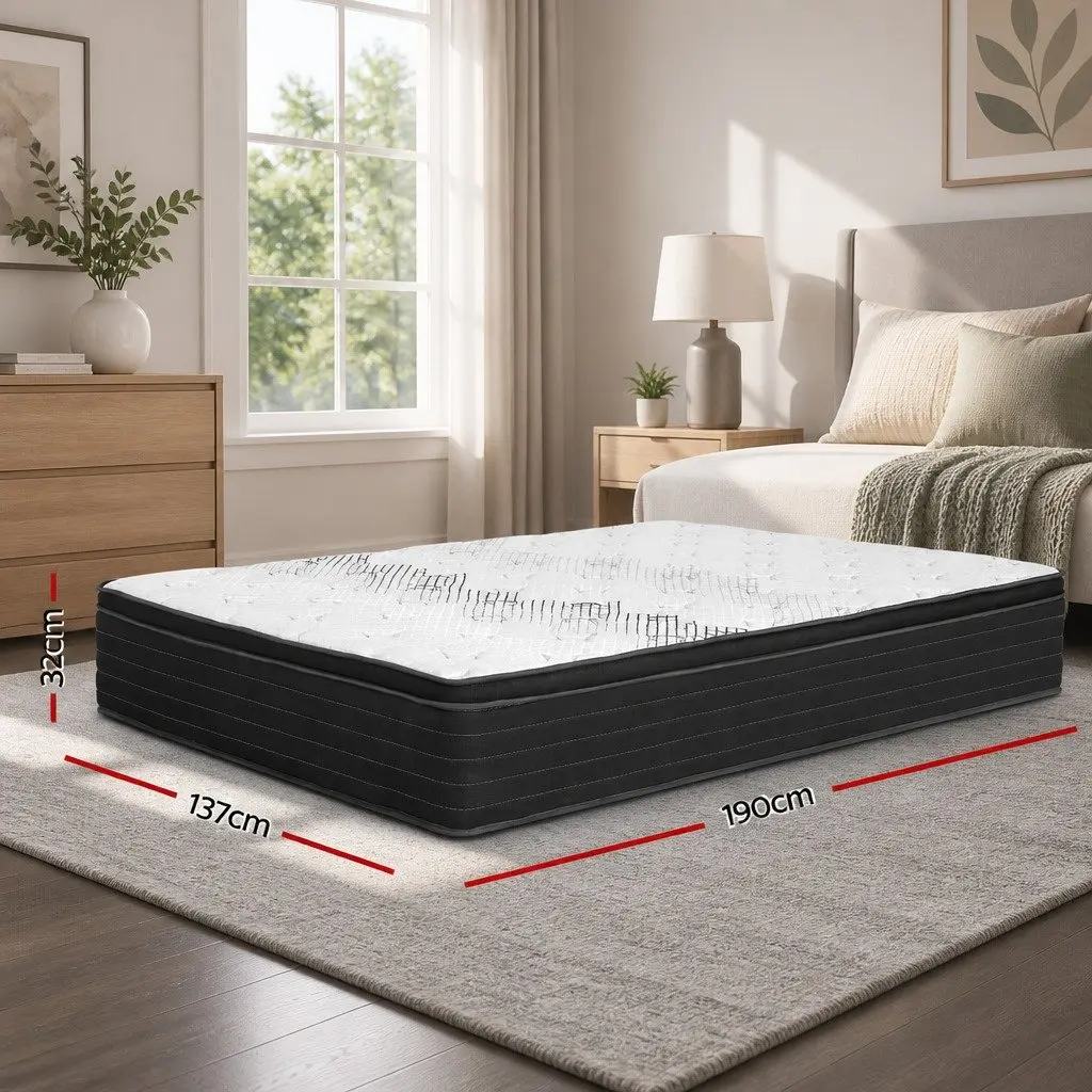 Double Mattress Hypoallergenic Dust Mite Resistant Extra Firm 32cm Pocket Spring