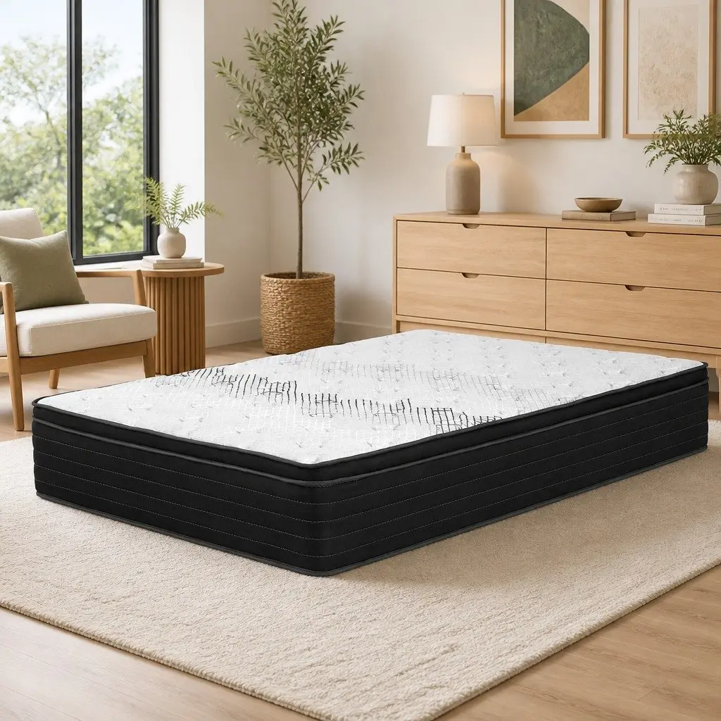 Extra Firm King Size Mattress 32cm Pocket Spring Support Hypoallergenic Black White