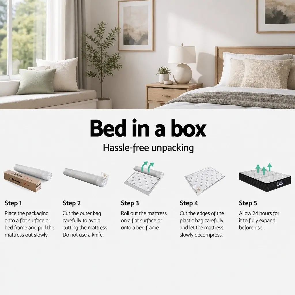 Extra Firm King Size Mattress 32cm Pocket Spring Support Hypoallergenic Black White