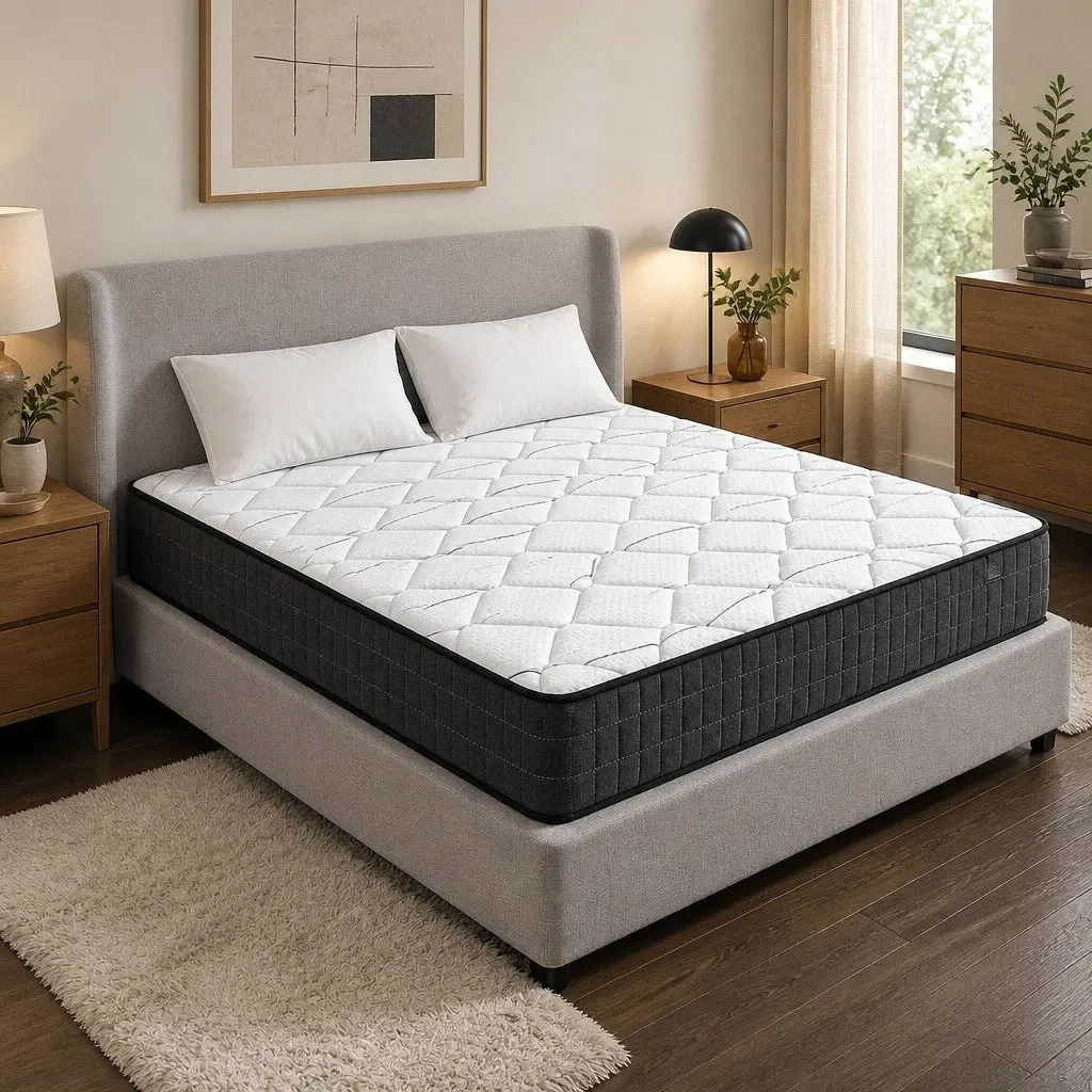 King Size Mattress Medium Firm 16cm Bonnell Spring Quilted Top White Black