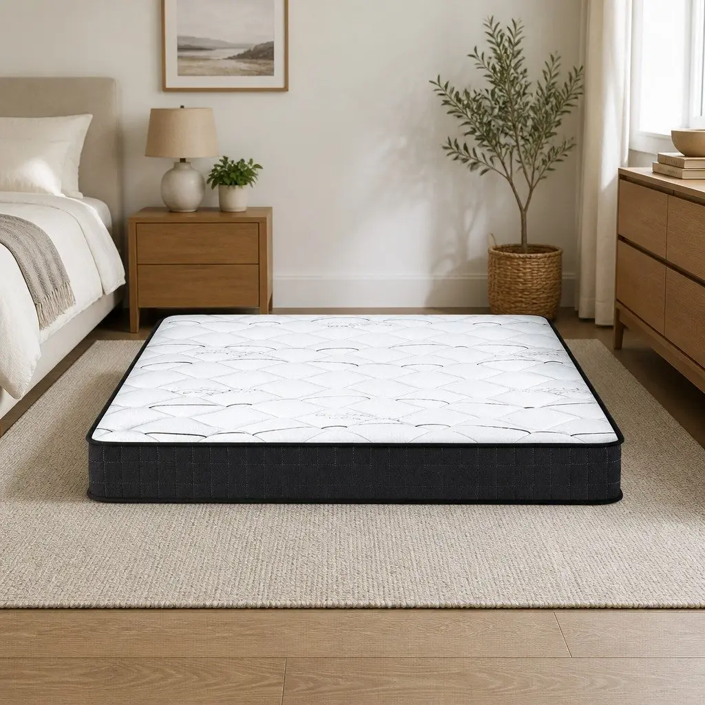 King Size Mattress Medium Firm 16cm Bonnell Spring Quilted Top White Black
